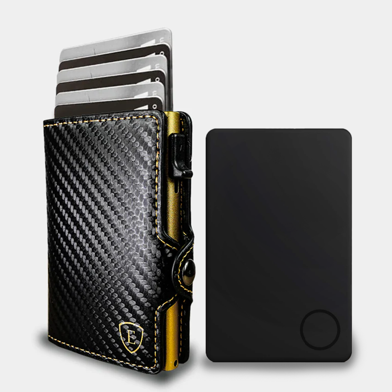 Pack Billetera Carbon Fiber Gold + Localizador