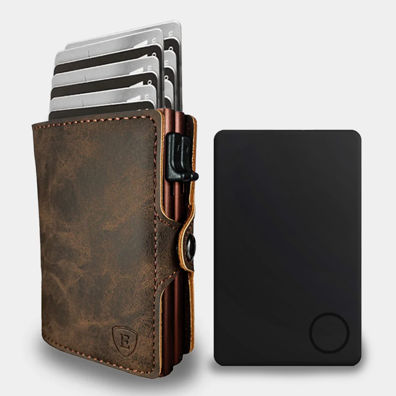 Pack Billetera Double Dark Brown + Localizador