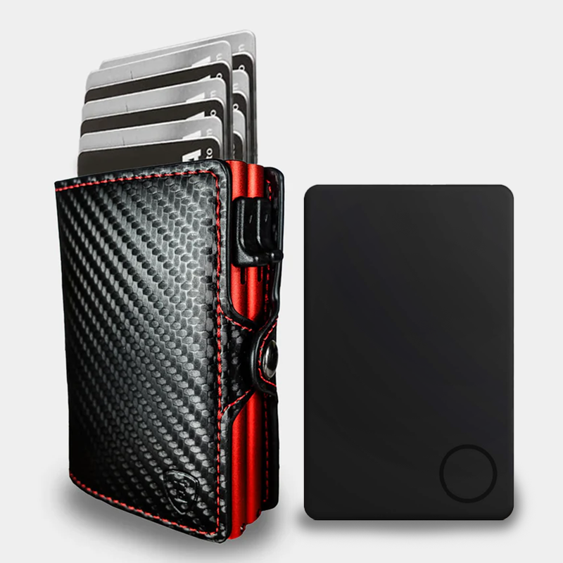 Pack Billetera Double Carbon Fiber Red + Localizador