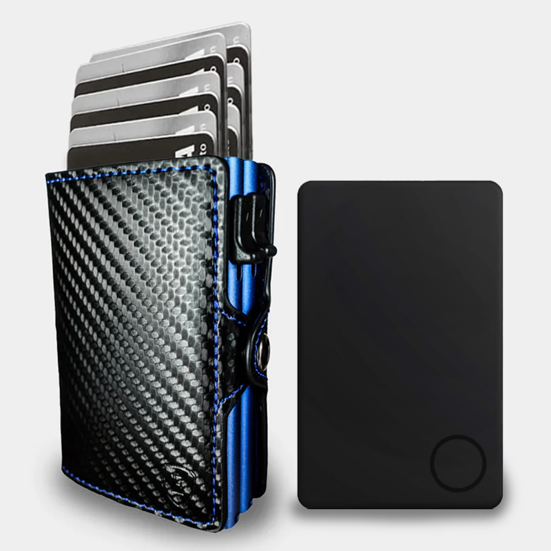 Pack Billetera Double Carbon Fiber Blue + Localizador