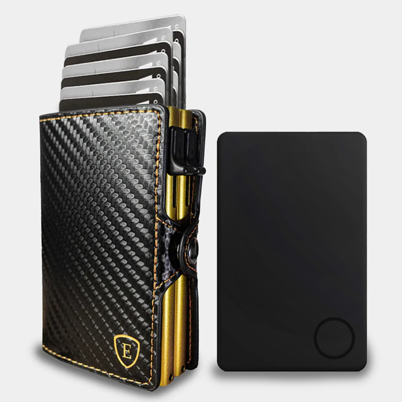 Pack Billetera Double Carbon Fiber Gold + Localizador